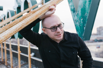 Fototapeta premium Bald guy with glasses