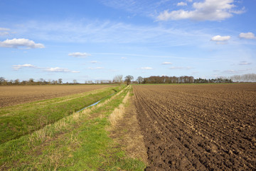 Fototapeta na wymiar farm ditch with plowed fields