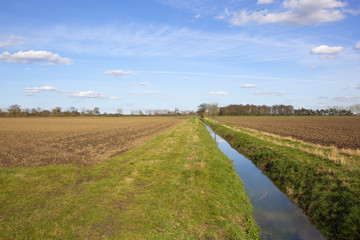 springtime ditch near plowed fields