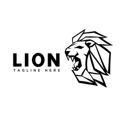Cartoon roaring rigid lines head lion art logo
