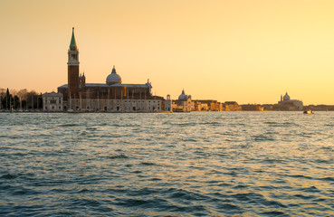 Obraz na płótnie Canvas Venice cityscape, Italy: San Giorgio Maggiore church at sunset. Italian landscape. Venice postcard.