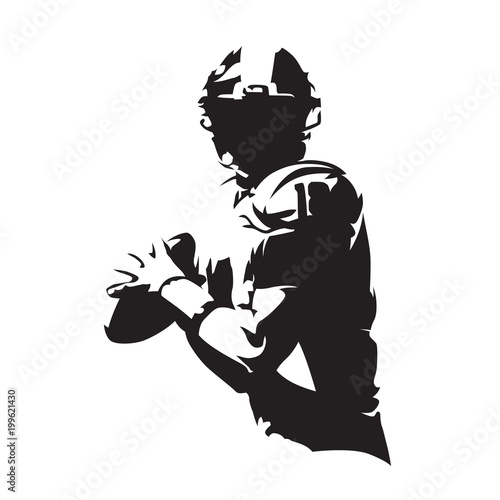 "American football player holding ball, isolated vector silhouette
