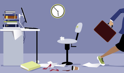 Business woman leaving his office early, EPS 8 vector illustration