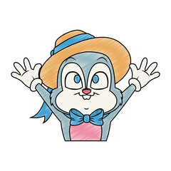 Cute rabbit with gloves and hat cartoon vector illustration graphic design