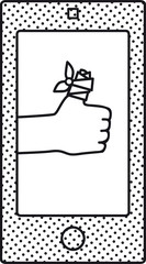 Smart-phone screen with a bandaged thumb up as a metaphor for digital medicine, EPS 8 vector illustration