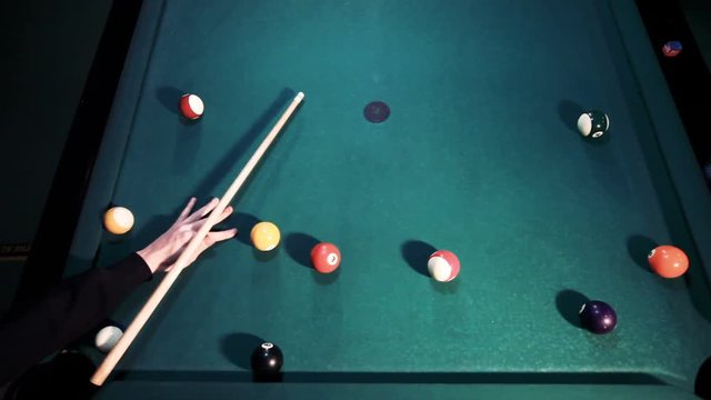 billiard shot with pool stick ,american eight pool