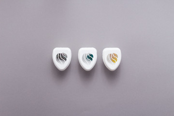 Air freshener on grey background , top view, flat lay