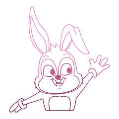 Cute rabbit with gloves cartoon on purple lines vector illustration