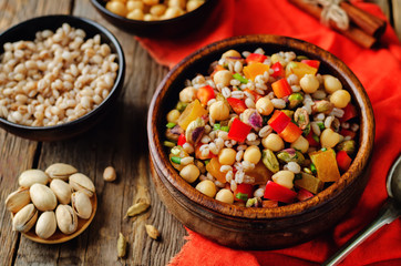 Moroccan chickpeas barley pistachio salad