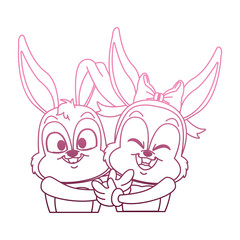 Obraz premium Beatiful rabbits cartoons on purple lines vector illustration