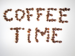lettering coffee time arranged from coffee beans.