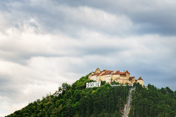 Scenic view of the Rasnov Fortress on top of the mountain, Rasnov city, Brasov county, Romania