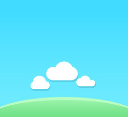 Vector Cartoon Background of clear day with copy space - Backdrop with blue sky under green field.