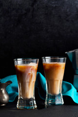 Iced coffee with milk, beautiful and clean composition