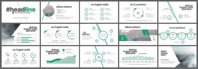 Green presentation templates elements on a white background. - obrazy, fototapety, plakaty