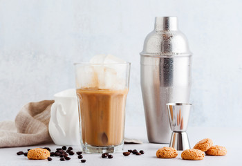 Iced coffee with milk, beautiful and clean composition