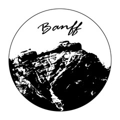 Vector Black Miss Cascade Mountain In A Circle With "Banff" Text