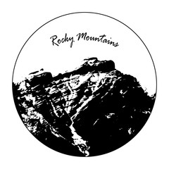 Vector Black Miss Cascade Mountain In A Circle With "Rocky Mountains" Text