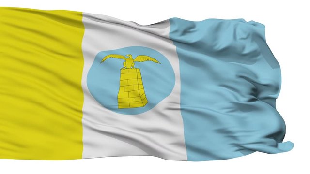 Santa Cruz de Lorica  flag, city of Colombia, realistic animation isolated on white seamless loop - 10 seconds long (alpha channel is included)