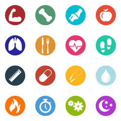 Health And Fitness Icon Collection Featuring Sixteen Icons Within Circles