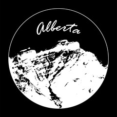 Miss Cascade Mountain In A Circle With "Alberta" Text On Black Background