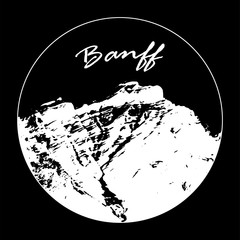 Miss Cascade Mountain In A Circle With "Banff" Text On Black Background