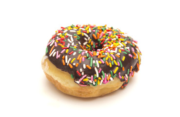 Chocolate Sprinkle Donuts on a White Background