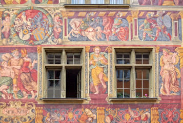 Renaissance frescoes on the facade of Haus zum Ritter - Schaffhausen, Switzerland