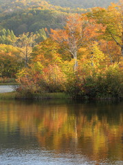秋の地蔵池（3：4）　Jizoike in autumn / Nishikawamachi, Yamagata, Japan	