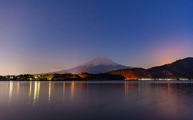 Kawaguchiko lake and Mt.Fuji at night