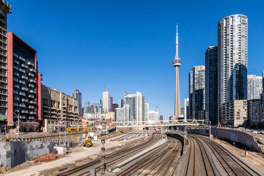 View of Toronto skyline and train tracks - Powered by Adobe