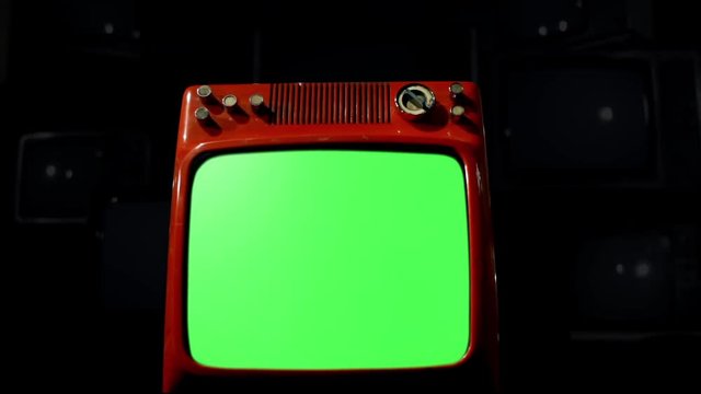 Old Tv Green Screen with Many Tvs. Night Fading Black .You can replace green screen with the footage or picture you want with “Keying” effect in After Effects  (check out tutorials on YouTube). 