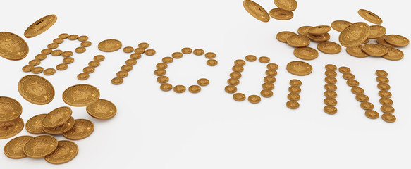 bitcoin coins in white background. 3D rendering
