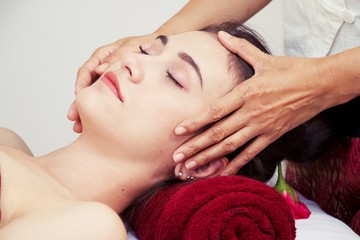 Woman is being massaged in spa