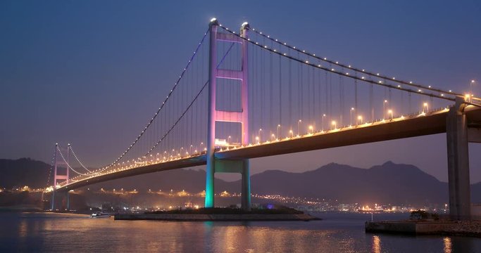 Hong Kong suspension Tsing ma bridge in the evening