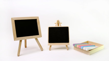 Two Wooden Blackboard with Colorful Chalk Prepare for Writing or Drawing 