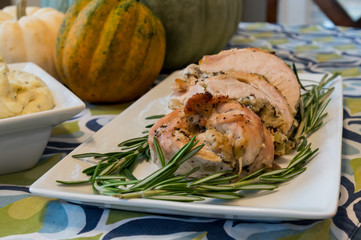 Turkey and Stuff Rolls on Dinner Plate