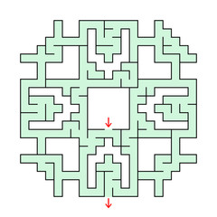 Colorful square fantastic labyrinth with an input and an exit. Simple flat vector illustration isolated on white background.