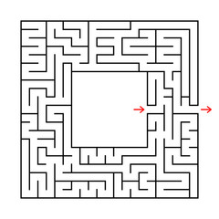 A square labyrinth. Find the way out from the center. Simple flat vector illustration isolated on white background. With a place for your image