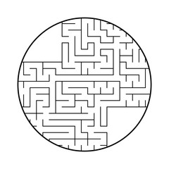 A round labyrinth with an entrance and an exit. Simple flat vector illustration isolated on white background. With a place for your image