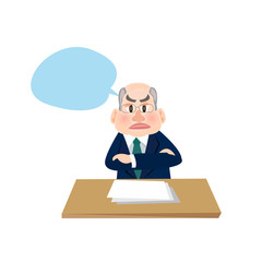 senior businessman sitting at his desk with angry face. 