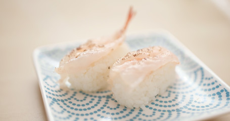 Grilled Shrimp sushi on the plate