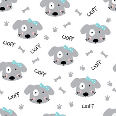 Cute doodle dogs seamless pattern