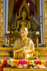 Portrait of the golden buddha in Thai temple in Ko Kret, Thailand.