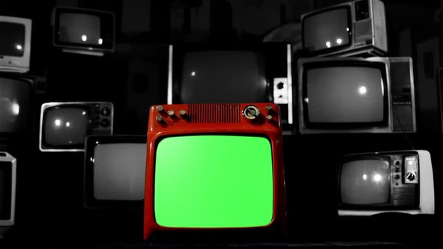Retro TV Green Screen and Many Retro TVs Fading to Black. BW Tone. Dolly In. You can replace green screen with the footage or picture you want. You can do it with “Keying” effect in After Effects.