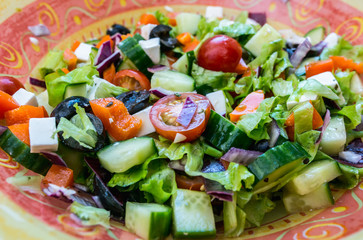 The Greek salad in a plate