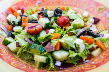 The Greek salad in a plate