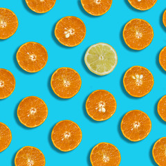 fresh citrus slices on bright blue background. Healthy lifestyle and different concept