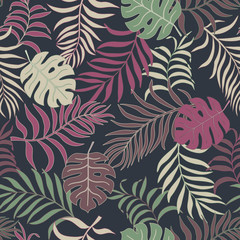 Tropical background with palm leaves. Seamless floral pattern. Summer vector illustration