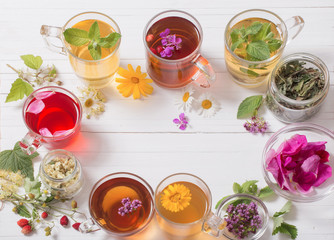 herbal tea in cups on a white background